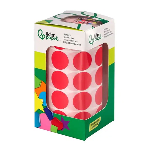 Gomets adhesivos circulares 20 mm rojos en rollo Liderpapel