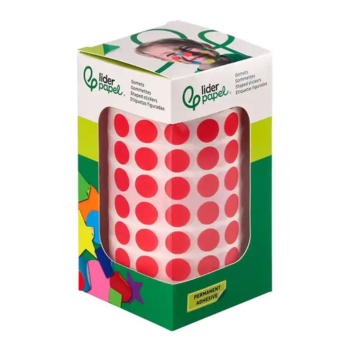 Gomets adhesivos circulares 10,5 mm rojos en rollo Liderpapel