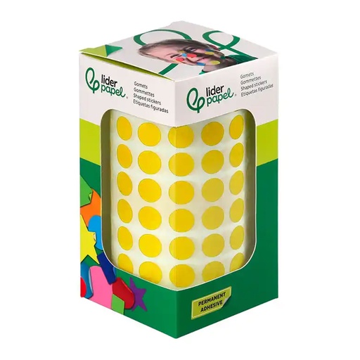 Gomets adhesivos circulares 10,5 mm amarillos en rollo Liderpapel