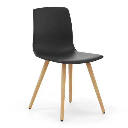 Silla Noom 50 con 4 patas de madera y carcasa de plástico