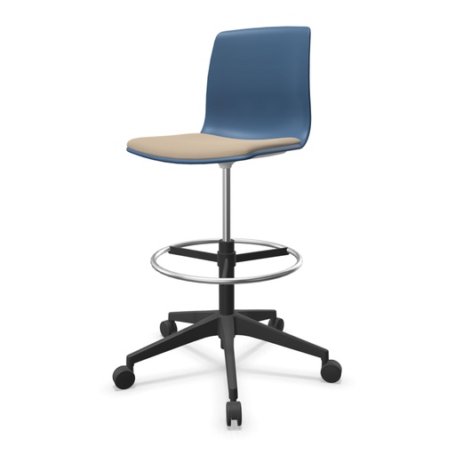Taburete Noom 50 con base de 5 ruedas y asiento tapizado