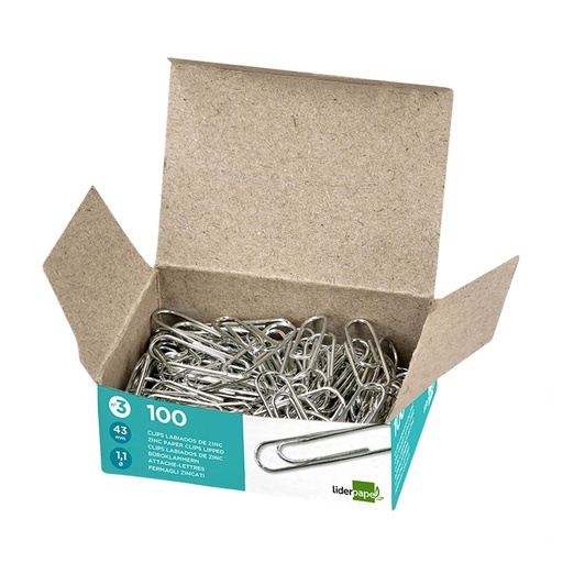 Clips niquelados 43 mm nº 3 Liderpapel (Cajita 100 unidades)