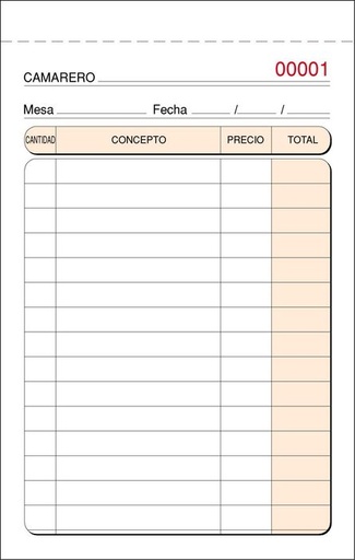 Talonario Camarero bolsillo duplicado T-140/N Loan Numerado