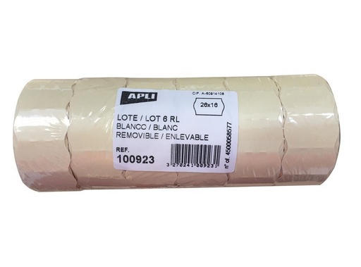 Rollo para etiquetadora blancas removibles de 26 x 16 mm Apli 100923 (pack 6 rollos)