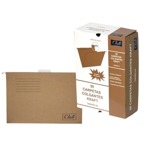 Carpeta colgante kraft A4 con visor superior cristal Club (Caja de 50 unidades)