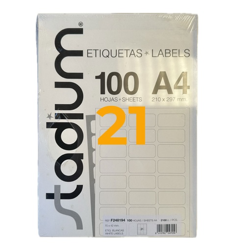 Etiquetas adhesivas A4 70 x 42 mm. Stadium (Caja 100 hojas) Cantos redondeados