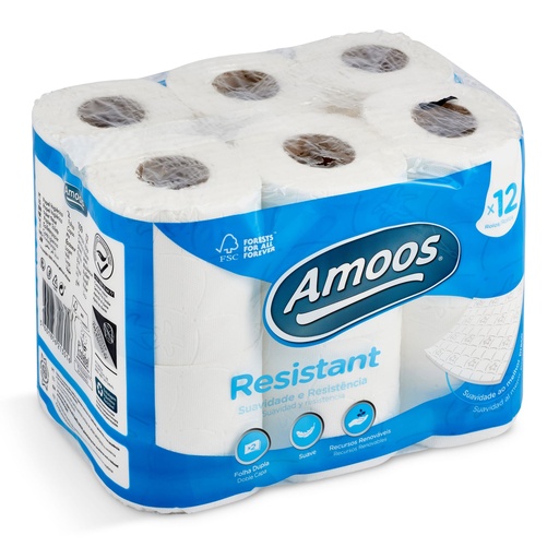 Rollos de papel higiénico Amoos Resistant (Pack 12 unidades)