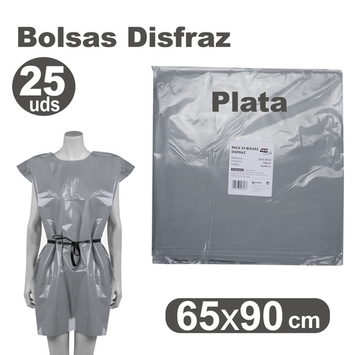 Bolsa de disfraz 65 x 90 plata (Pack 25 unidades)