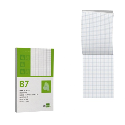 Bloc encolado y microperforado B7 cuadriculado 80 hojas Liderpapel