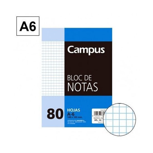 Bloc encolado y microperforado A6 cuadriculado 80 hojas Campus