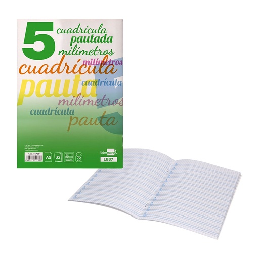 Libreta grapada A5 pautaguía 5 32 hojas Liderpapel