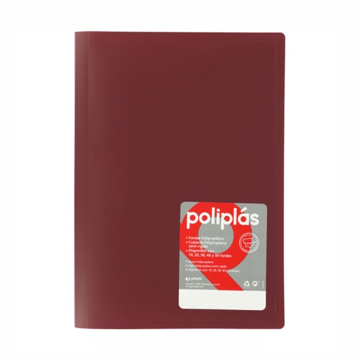 Carpeta escaparate de 20 fundas Folio Poliplás granate
