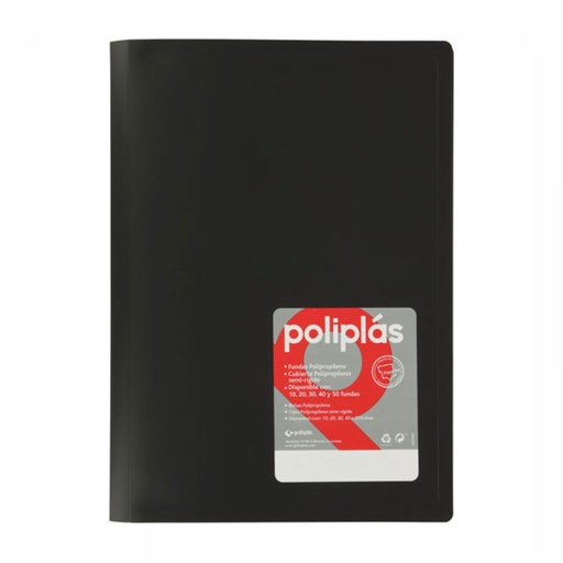 Carpeta escaparate de 40 fundas Folio Poliplás negra