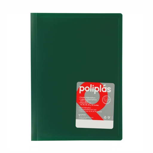 Carpeta escaparate de 40 fundas Folio Poliplás verde