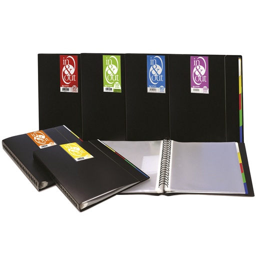 Carpeta escaparate de 50 fundas intercambiables con doble espiral Folio In&Out negra