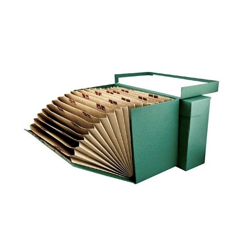 Caja transferencia con fuelle tela verde Folio 110 mm Liderpapel