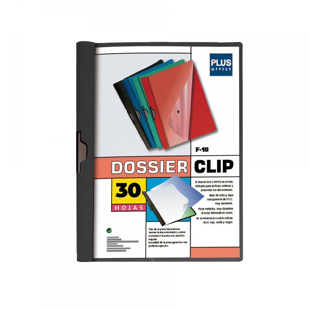 Dossier clip lateral A4 negro para 30 hojas F-18