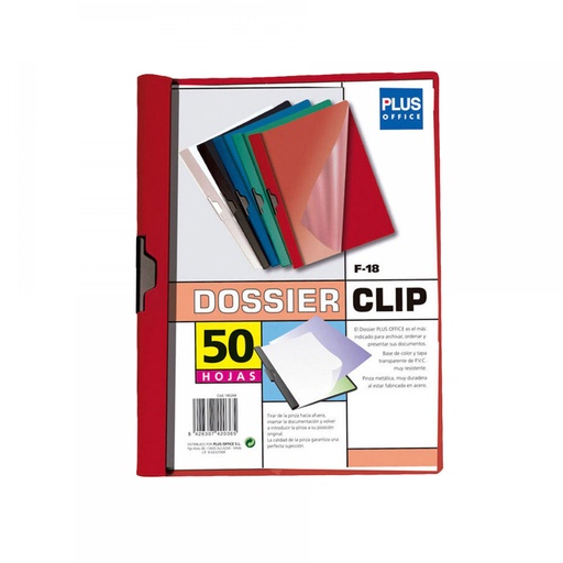 Dossier clip lateral A4 rojo para 50 hojas F-18