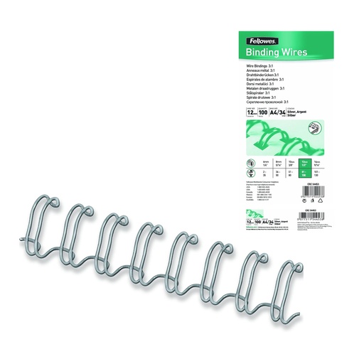 Wire-O plata 12,7 mm nº8 3:1 (Caja 100 unidades)