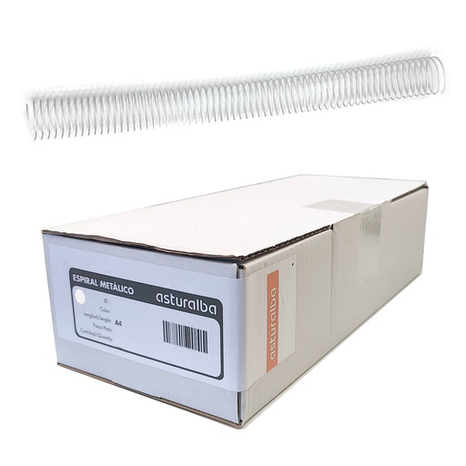 Espiral metálico blanco 28 mm 5:1 (Caja 50 unidades)