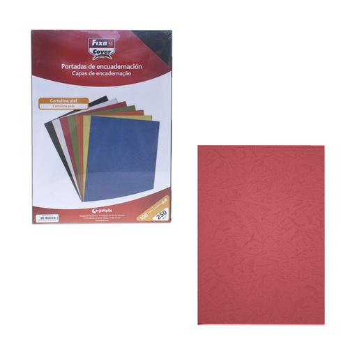 Portada de encuadernación A4 roja de cartulina de 250 g/m² Fixo (Caja de 100)