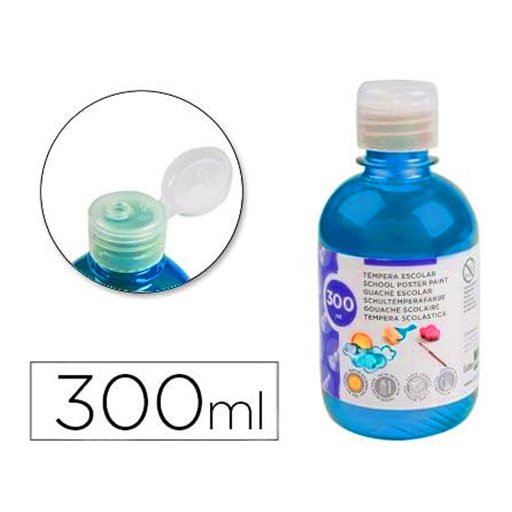Témpera escolar líquida Liderpapel 300 ml azul fluorescente