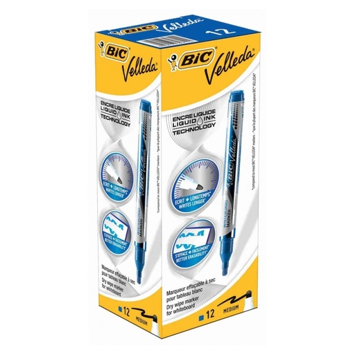 Rotulador para pizarra blanca Bic Velleda liquid azul (Caja de 12 unidades)