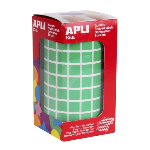 Gomets adhesivos cuadrados 10 x 10 mm verdes en rollo Apli