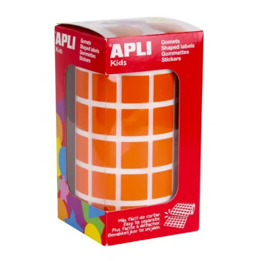 Gomets adhesivos cuadrados 15 x 15 mm naranjas en rollo Apli