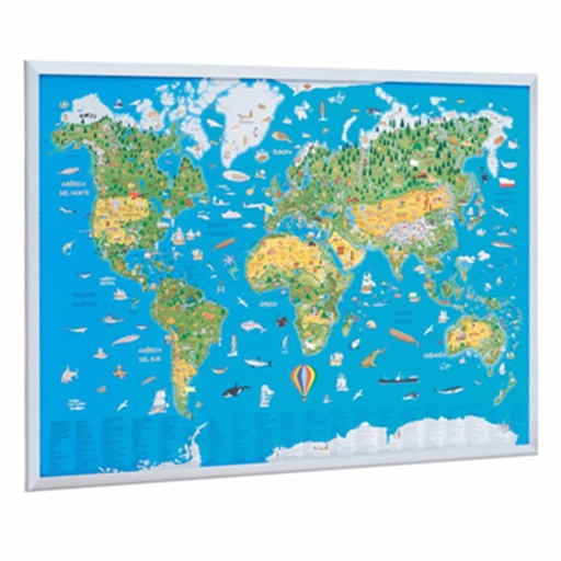 Mapamundi infantil Faibo con marco y base de corcho 60 × 90 cm – Ref. 703