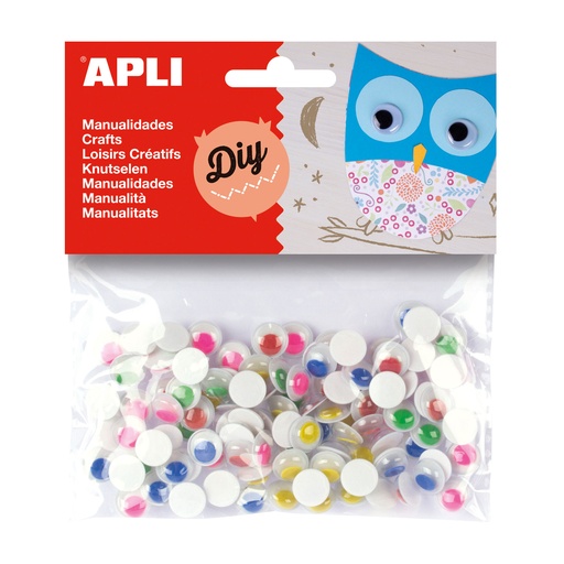 Ojos móviles adhesivos de colores Apli (Bolsa 100 unidades)