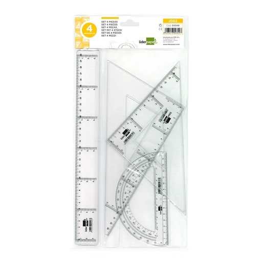 Juego de regla, escuadra, cartabón y transportador Liderpapel