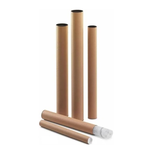 Tubo portaplanos de cartón 640 mm x 60 mm con tapa marrón para planos y pósters grandes