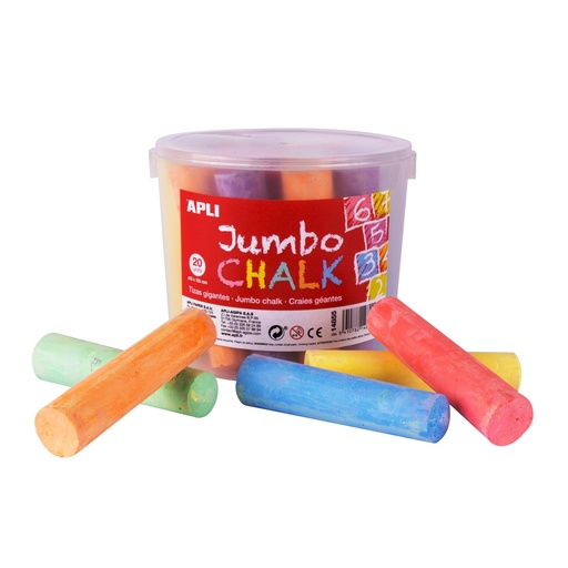 Tizas grandes de colores para suelo Jumbo Chalk Apli (Bote 20 unidades)