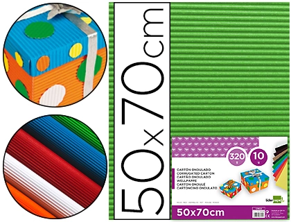 Cartón ondulado Liderpapel verde hoja 50 x 70 cm 320 g/m² para manualidades y diseño escolar (Pack 6 unidades)