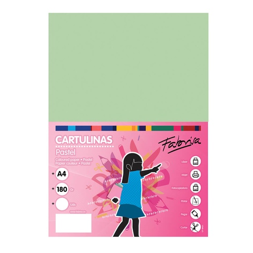 Cartulina A4 verde claro 180 g/m² Fabrisa (Pack 50 unidades)