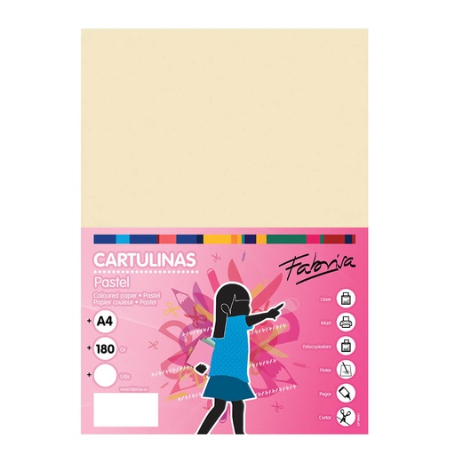 Cartulina A4 crema/amarillo claro 180 g/m² Fabrisa (Pack 50 unidades)