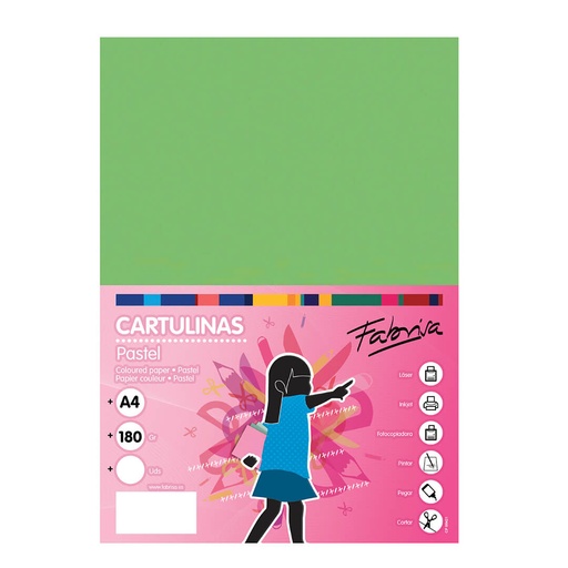 Cartulina A4 verde 180 g/m² Fabrisa (Pack 50 unidades)