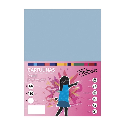 Cartulina A4 azul claro 180 g/m² Fabrisa (Pack 50 unidades)