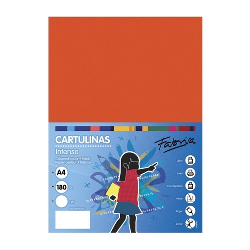 Cartulina A4 naranja 180 g/m² Fabrisa (Pack 50 unidades)