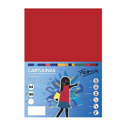 Cartulina A4 roja 180 g/m² Fabrisa (Pack 50 unidades)