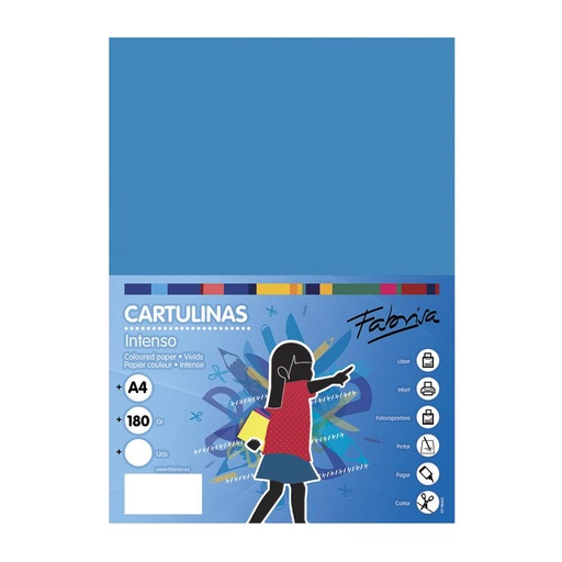 [17092] Cartulina A4 azul medio 180 g/m² Fabrisa (Pack 50 unidades)