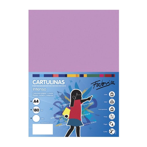Cartulina A4 lila 180 g/m² Fabrisa (Pack 50 unidades)