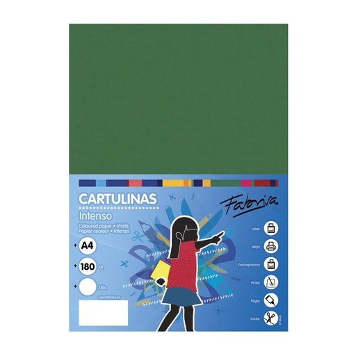 Cartulina A4 verde oscuro 180 g/m² Fabrisa (Pack 50 unidades)