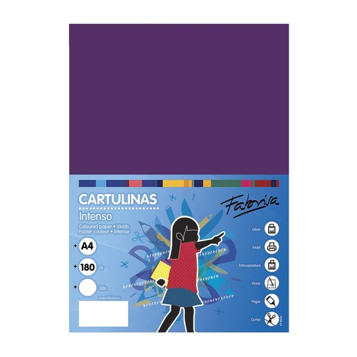 Cartulina A4 morada 180 g/m² Fabrisa (Pack 50 unidades)