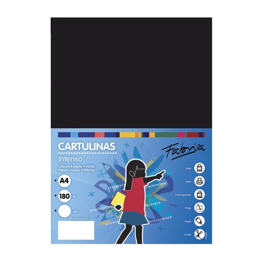 Cartulina A4 negra 180 g/m² Fabrisa (Pack 50 unidades)