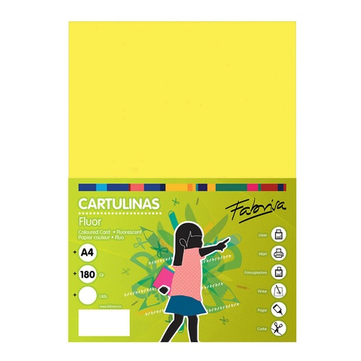 Cartulina A4 amarilla fluorescente 180 g/m² Fabrisa (Pack 250 unidades)