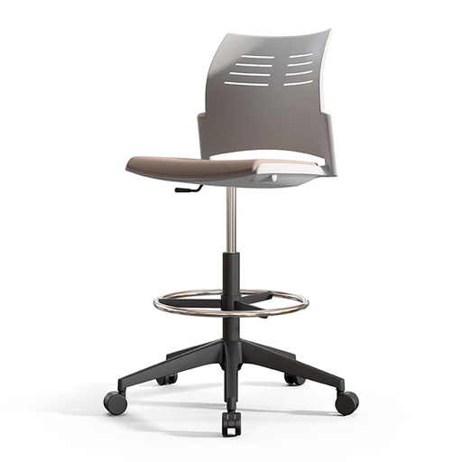 Taburete Spacio con base de 5 ruedas y asiento tapizado