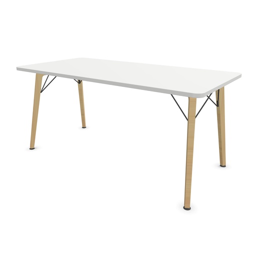 Mesa recta Twist con patas de madera y cantos redondeados fondo 80 cm