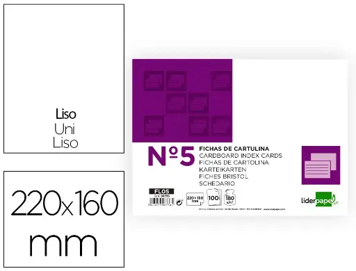 Fichas de cartulina lisas nº 5 160x220 (Pack 100 unidades)